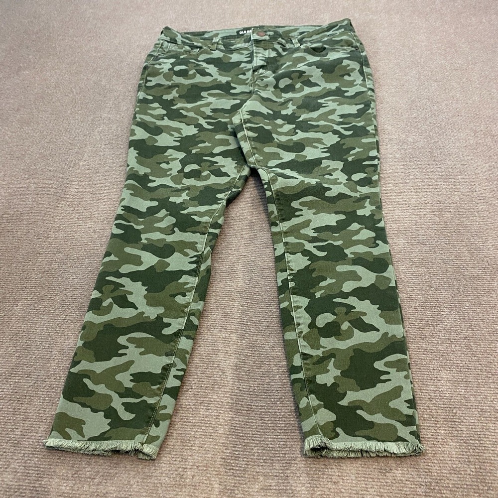 Old‎ Navy Jeans Womens 14 Green Camouflage Rockstar Stretch Raw Hem Mid Rise